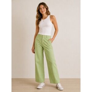 Sun-deh Sage Green Organic Cotton High Rise Straight Leg Pants Size 6